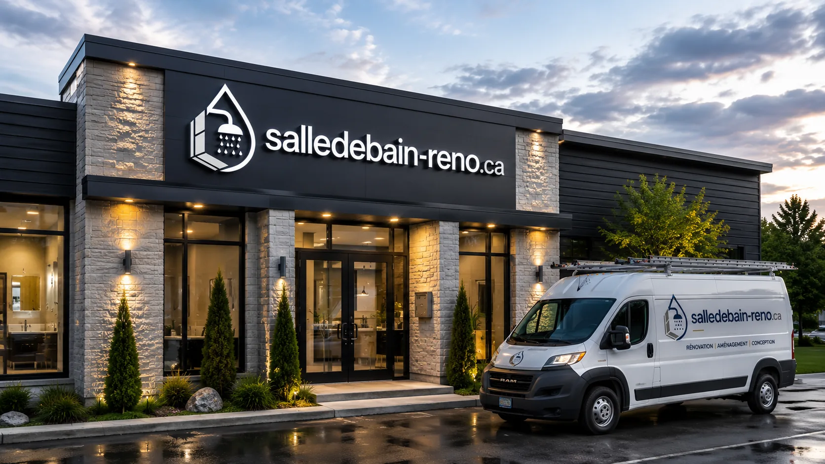 Local et véhicule d'une entreprise de rénovation de salle de bain